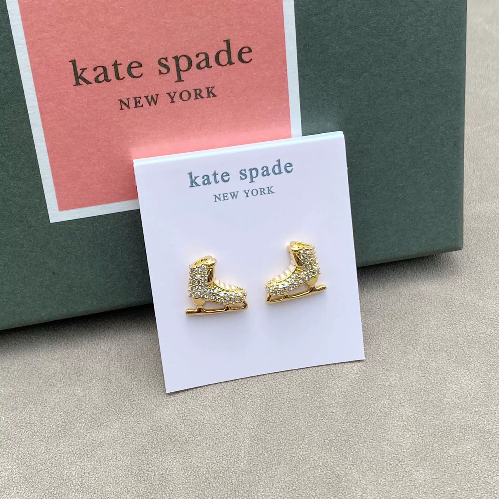 kate spade Ice Skate Earrings Zircon Micro Set Gold Plated Brass Pastoral